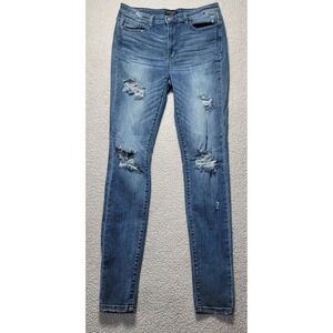 Judy Blue JB82406-L-MD Distressed High Rise Skinny Jean Womens 13/31 Medium Wash